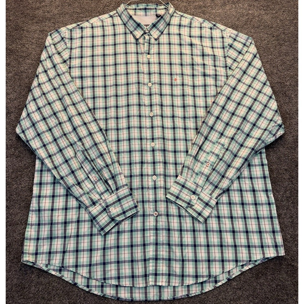 IZOD Men's XL Plaid Button Down Shirt Green Blue Long Sleeve Cotton Blend